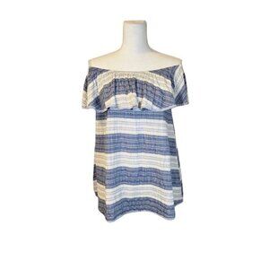 Easel Striped Off Shoulder Top Women Size Small Blue Preppy Feminine Boho
